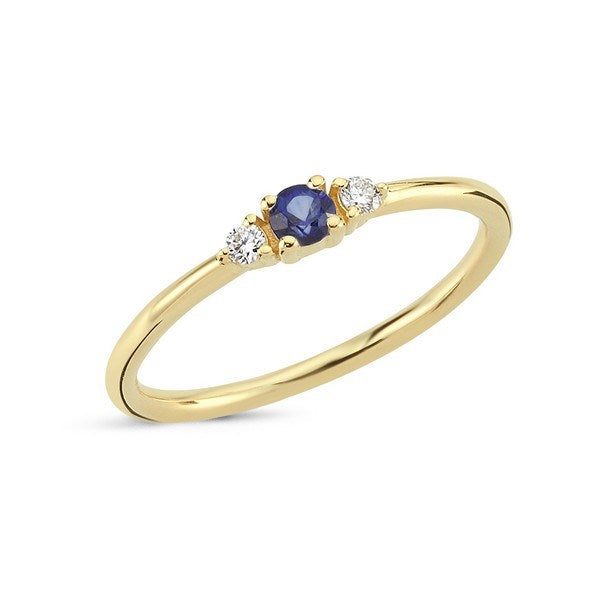 Nuran Petit ring i 14 karat guld med blå safir og 0,05 ct diamanter.